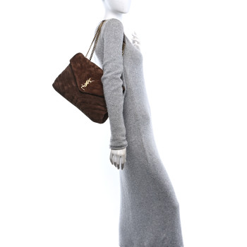 SAINT LAURENT Suede Y Quilted Monogram Medium Loulou Chain Satchel Bark Brown