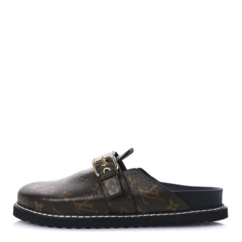 LOUIS VUITTON Patent Monogram Womens Cosy Flat Comfort Clog Mules 38.5 Brown