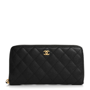 CHANEL Caviar Quilted Large Gusset Zip Around Wallet Black