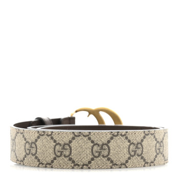 GUCCI GG Supreme Monogram Matte Plutone Calfskin Double G 30mm Belt 80 32 Beige Ebony New Acero