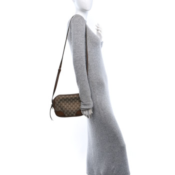 GUCCI Monogram Mini Bree Messenger Bag Beige Tabacco
