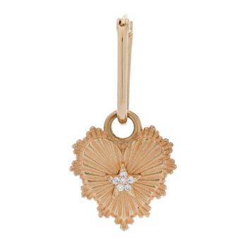 FOUNDRAE 18K Yellow Gold Diamond Miniature Heart Medallion Pendant Petite Fob Link Single Earring