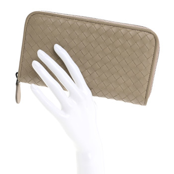 BOTTEGA VENETA Nappa Intrecciato Zip Around Wallet Fume