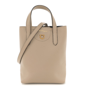 SALVATORE FERRAGAMO Tumbled Calfskin Gancini Mini Bag Beige