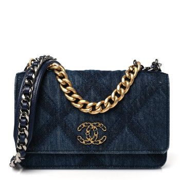 CHANEL Denim Quilted Chanel 19 Wallet On Chain WOC Blue