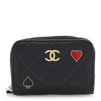 CHANEL Caviar Enamel Coco Casino Quilted Zip Coin Purse Navy Blue