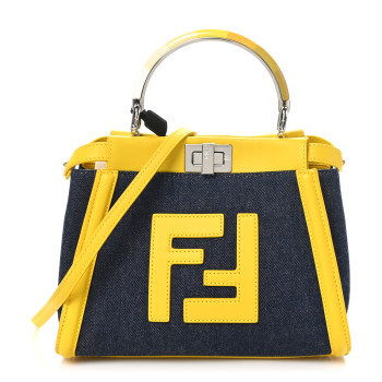 FENDI Denim Fabric Nappa FF Mini Peekaboo Iconic Satchel Yellow