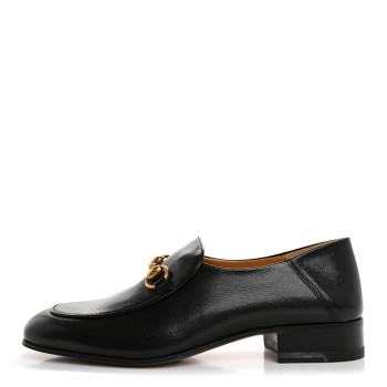 GUCCI Goatskin Womens Horsebit Mid-Heel Loafers 39 Black