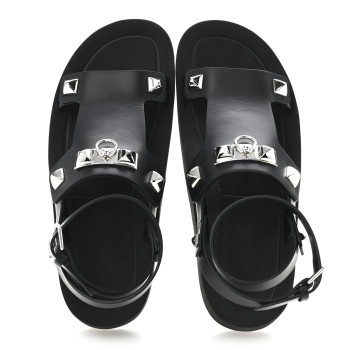 HERMES Calfskin Medor Studded Womens Intuition Sandals 38 Black
