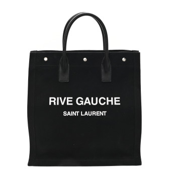 SAINT LAURENT Linen Calfskin Rive Gauche North South Tote Black