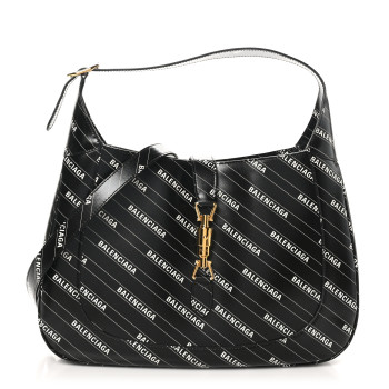 GUCCI X BALENCIAGA Calfskin Logo Print Medium Jackie 1961 Hobo Black