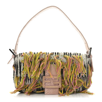 FENDI Calf Hair Snakeskin Zebra Print Beaded Fringe Baguette Multicolor