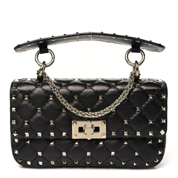 VALENTINO GARAVANI Lambskin Small Rockstud Spike Shoulder Bag Black