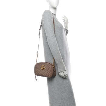 GUCCI Calfskin Matelasse Small GG Marmont Chain Shoulder Bag Porcelain Rose