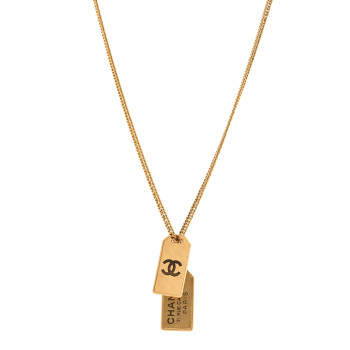 CHANEL ID Dog Tag Charm Necklace Gold