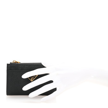 PRADA Saffiano Triangle Zip Around Keychain Black