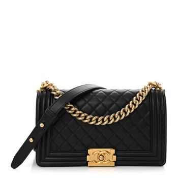 CHANEL Lambskin Quilted Medium Boy Flap Black