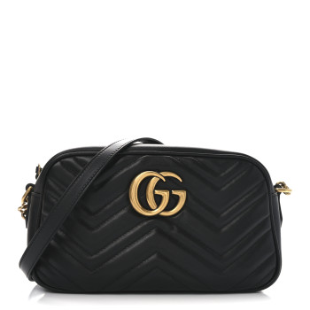 GUCCI Calfskin Matelasse Small GG Marmont Chain Shoulder Bag Black
