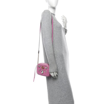 GUCCI Velvet Matelasse Marquise Crystals Mini GG Marmont Chain Shoulder Bag Malva