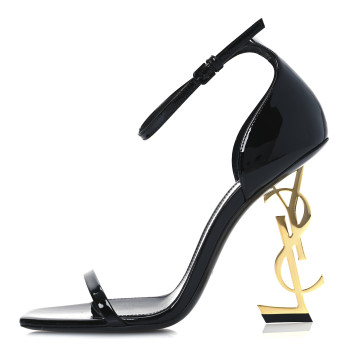 SAINT LAURENT Patent Calfskin Opyum 110 Sandals 37.5 Black Gold
