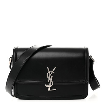 SAINT LAURENT Box Calfskin Monogram Medium Solferino Satchel Black