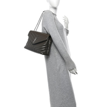 SAINT LAURENT Calfskin Y Quilted Monogram Medium Loulou Chain Satchel Faggio