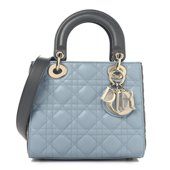 CHRISTIAN DIOR Lambskin Cannage Small Bi-Color Lady Dior  Blue Grey