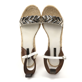 LOUIS VUITTON Calfskin Spring Hill Espadrille Wedge Sandals 39.5 White Brown