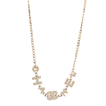 CHANEL Crystal CC Letter Chain Necklace Gold
