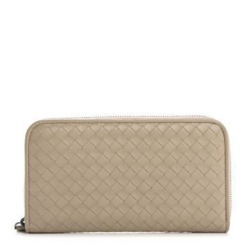 BOTTEGA VENETA Nappa Intrecciato Zip Around Wallet Fume