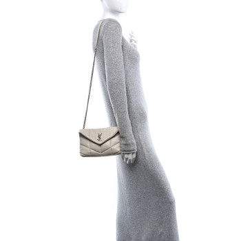 SAINT LAURENT Lambskin Quilted Toy Loulou Puffer Monogram Chain Satchel Crema Soft