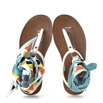 PRADA Saffiano Silk Tie Slingback Flat Thong Sandals 36 White