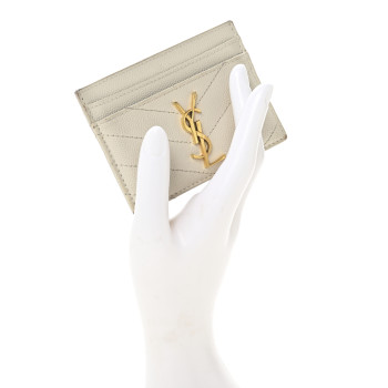 SAINT LAURENT Grain De Poudre Matelasse Chevron Monogram Credit Card Case Crema Soft