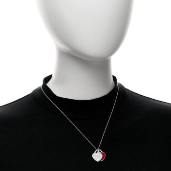 TIFFANY Sterling Silver Enamel Large Return to Tiffany Double Heart Tag Pendant Necklace Red