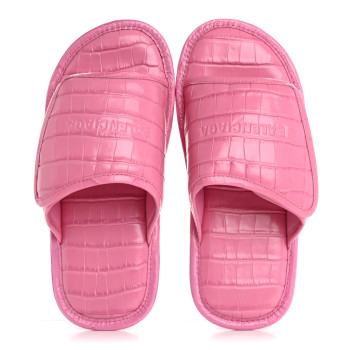 BALENCIAGA Calfskin Logo Crocodile Embossed Slides 40 Fuxia