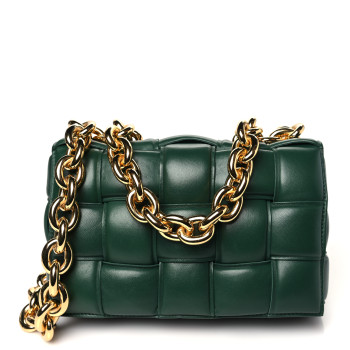 BOTTEGA VENETA Lambskin Maxi Intreccio Padded Chain Cassette Crossbody Bag Raintree
