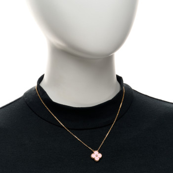 VAN CLEEF & ARPELS 18K Rose Gold Diamond Pink Porcelain Vintage Alhambra Pendant Necklace