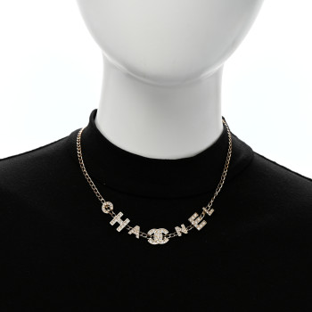 CHANEL Crystal CC Letter Chain Necklace Gold