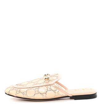 GUCCI Patent Mesh Crystal GG Monogram Womens Princetown Slippers 38 Ivory