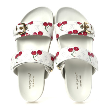 LOUIS VUITTON LV X TM Monogram Cerises Bom Dia Comfort Mule Sandals 38 White
