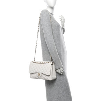 CHANEL Caviar Quilted Jumbo Double Flap White