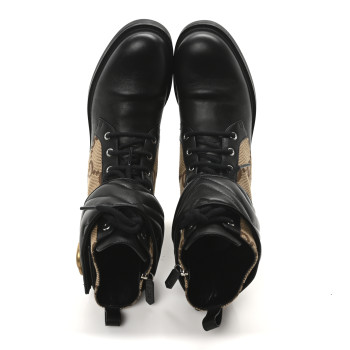 GUCCI Flores Calfskin Monogram Maxi GG Nappa Matelasse Double G 40mm Ankle Boots 39 Black Camel Ebony