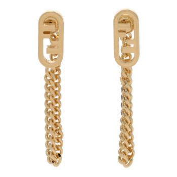 FENDI Metal O'Lock Chain Drop Earrings Gold