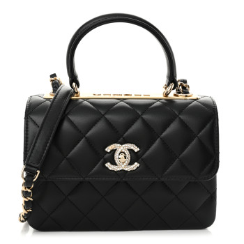 CHANEL Lambskin Crystal Quilted Mini Trendy CC Dual Handle Flap Bag Black