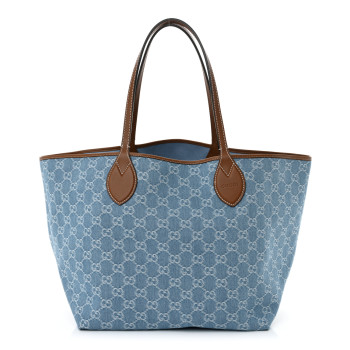 GUCCI New Denim GG Monogram Calfskin Large Totissima Tote Light Blue
