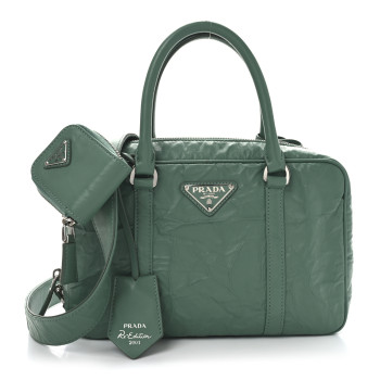 PRADA Nappa Antique Medium Re-Edition 2001 Two Handle Bag Green