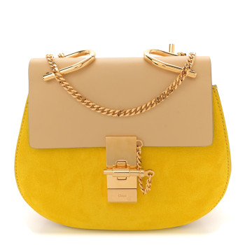 CHLOE Suede Smooth Calfskin Mini Drew Shoulder Bag Cork Beige