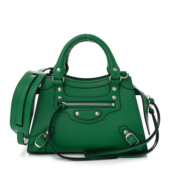 BALENCIAGA Smooth Calfskin Neo Classic Silver Hardware Mini City Grass Green