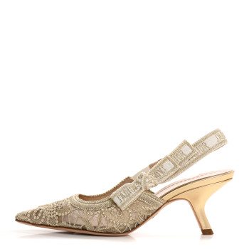 CHRISTIAN DIOR Macrame Lurex Embroidered J'adior Slingback 65mm Pumps 36.5 Pale Gold