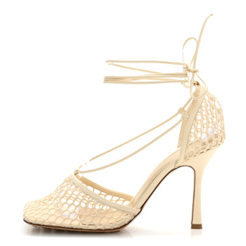BOTTEGA VENETA Mesh Nappa Stretch Ankle Tie Sandals 40.5 Toile